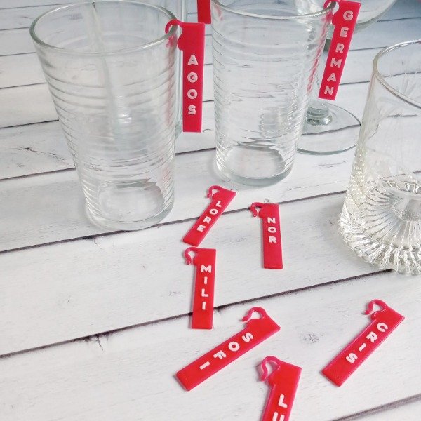 Identificadores De Vasos Y Copas Personalizados Con Nombre 24 Unidades Stampa Rosa 3d