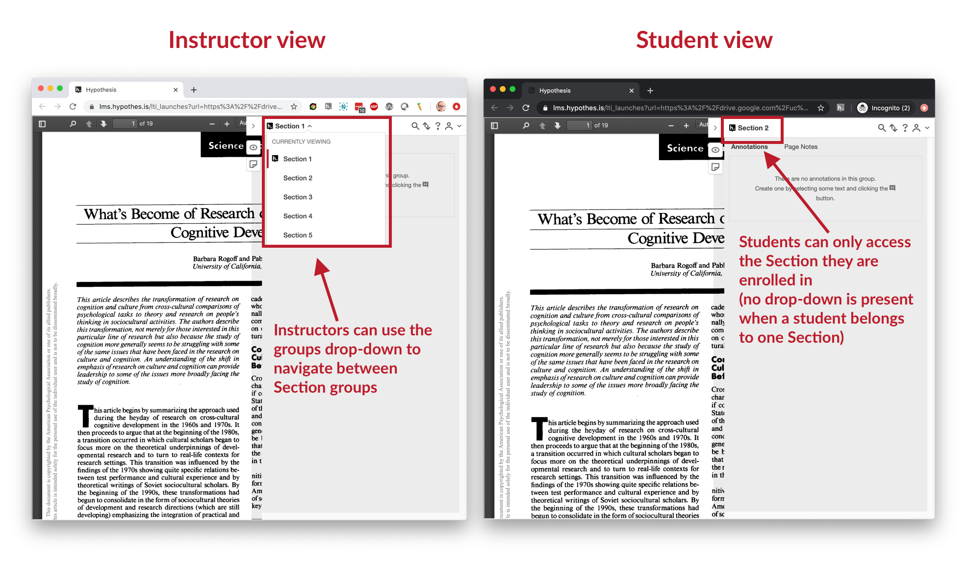 Using Canvas Sections to Create Hypothesis Reading Groups Hypothesis
