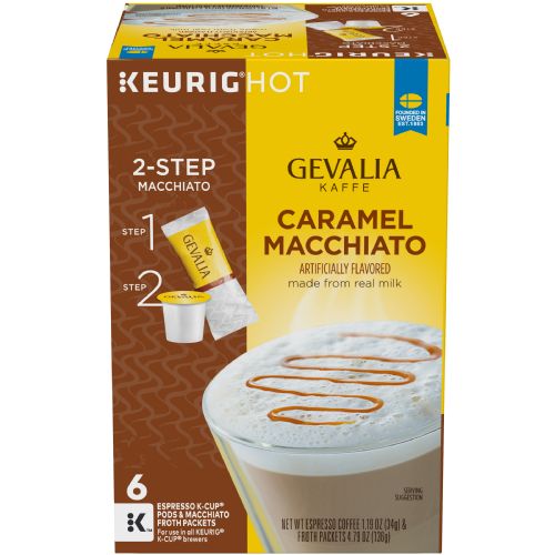 Gevalia Caramel Macchiato KCup Pods with froth Packets 6 count Box