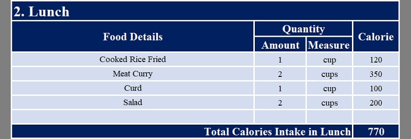 Download Food Calorie Calculator With Monthly Calorie Log Excel