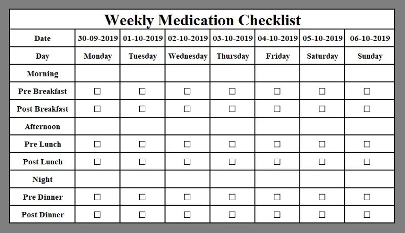 Daily Medication Chart Template