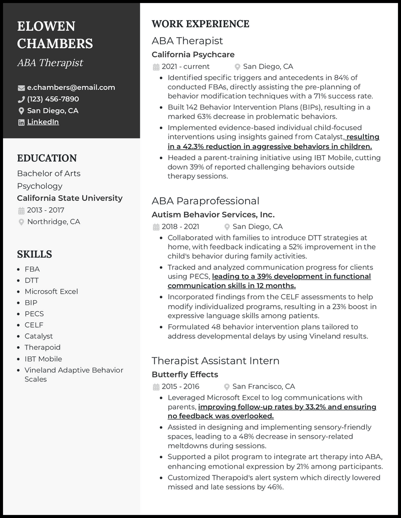 5 ABA Therapist Resume Examples to Edit Free in 2024