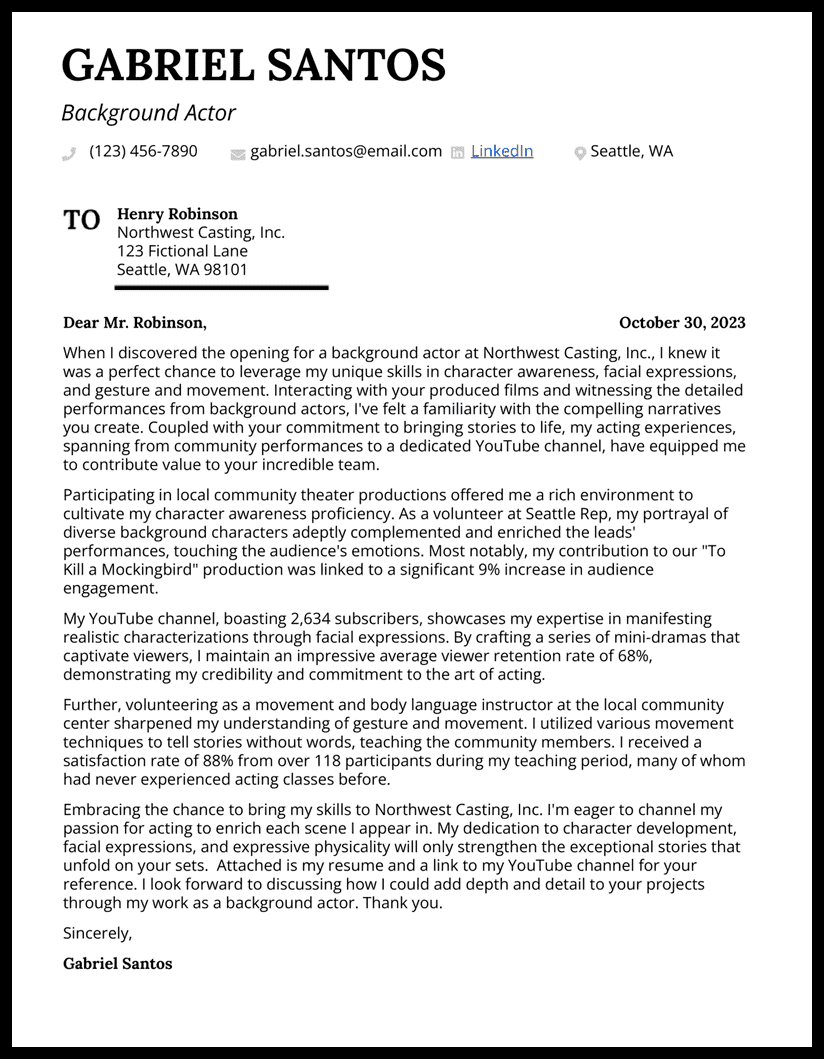 3 Acting Cover Letter Examples to Edit Free in 2024