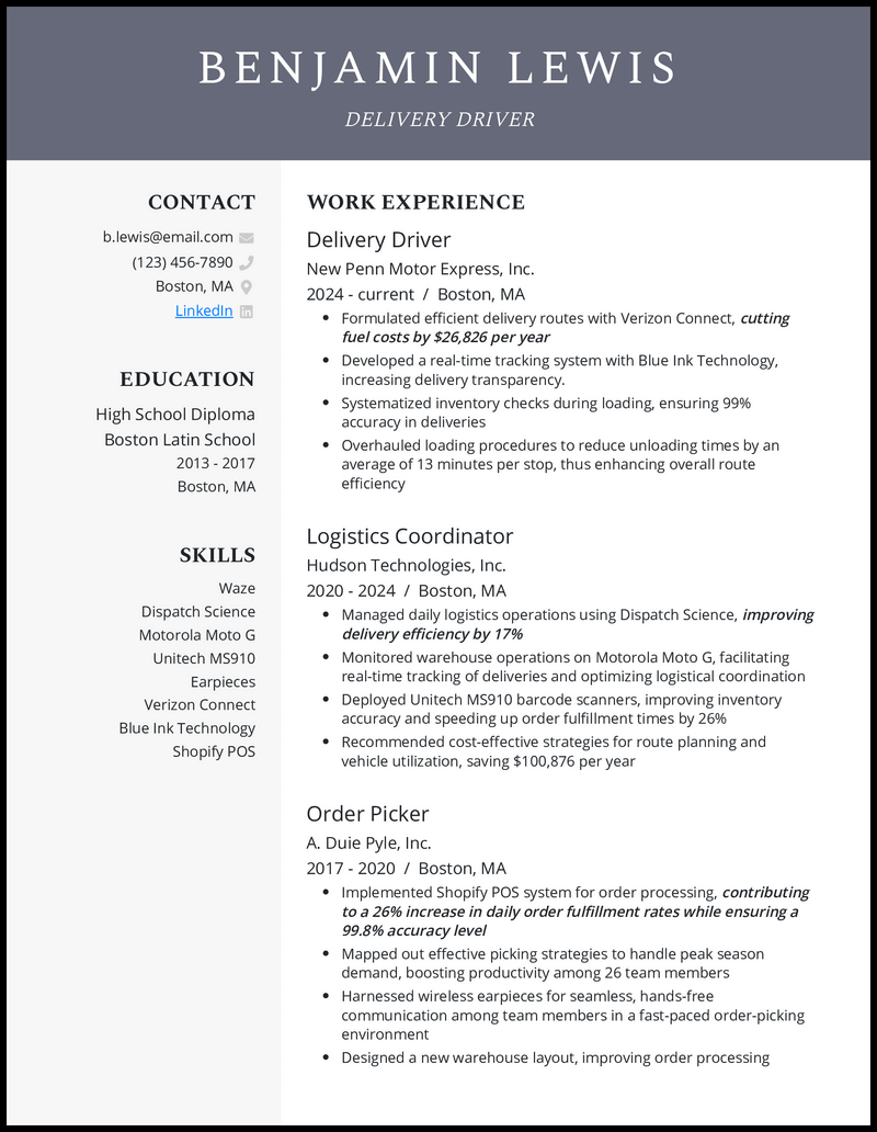 5 Amazon Delivery Driver Resume Examples for 2024