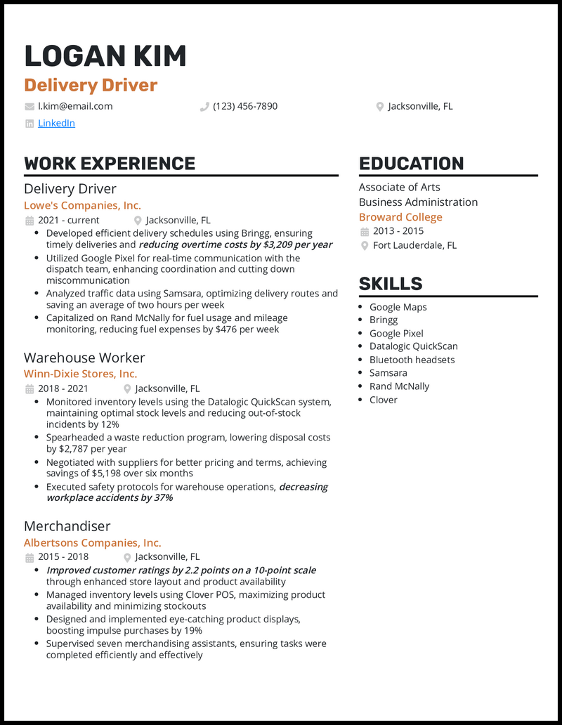 5 Amazon Delivery Driver Resume Examples for 2024