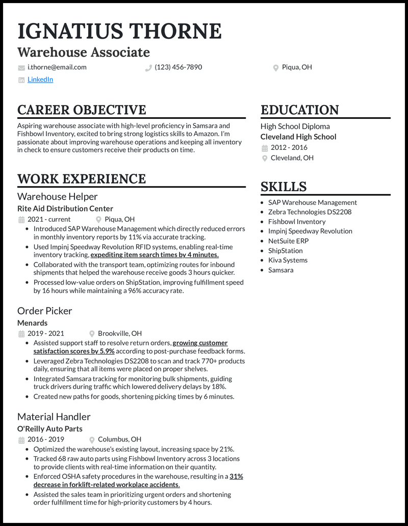 9 Warehouse Worker Resume Samples That Got Jobs In 2024