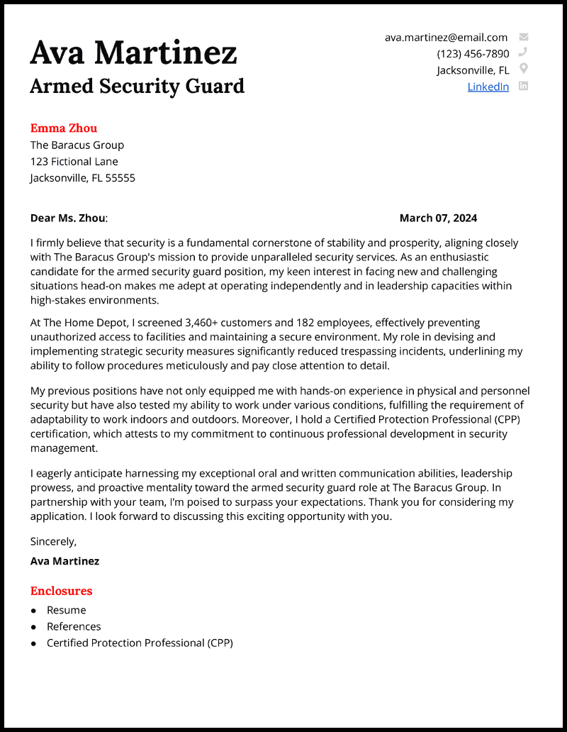 5 Security Guard Cover Letter Examples Working in 2024