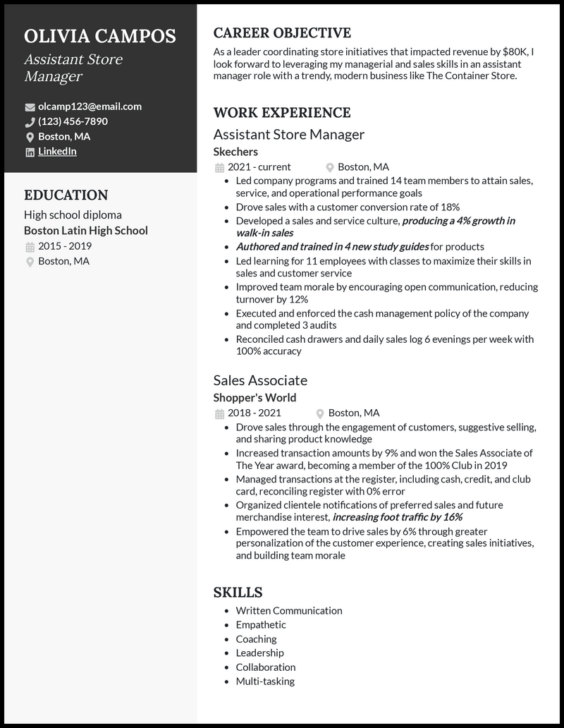 3 Assistant Store Manager Resume Examples for 2024