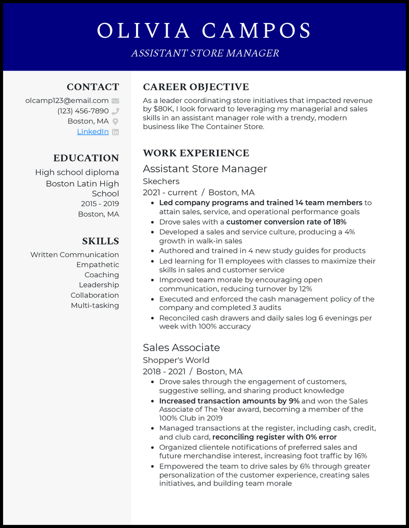 3 Assistant Store Manager Resume Examples for 2024