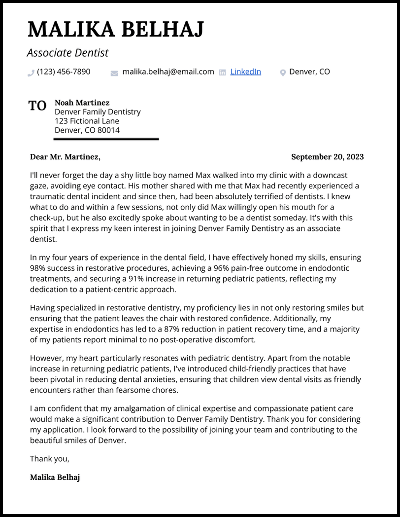 5 Dentist Cover Letter Examples Designed for 2024