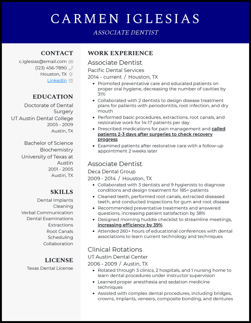 3 Associate Dentist Resume Examples That Work in 2024