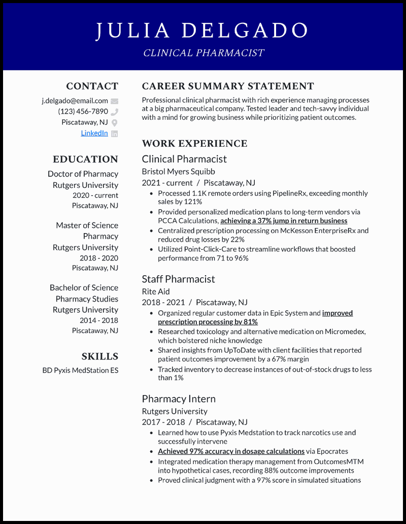 9 Pharmacist Resume Examples That Worked in 2024