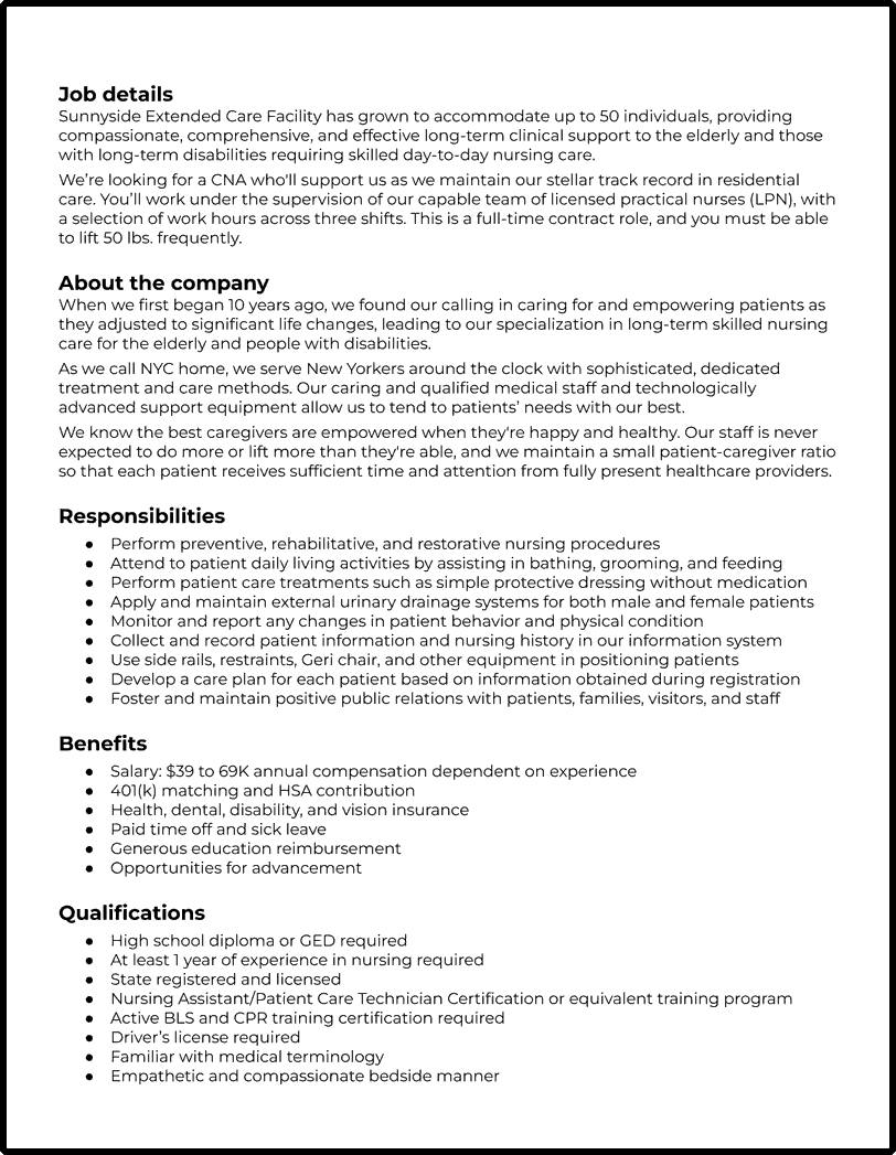 5 CNA Job Description Samples for 2024