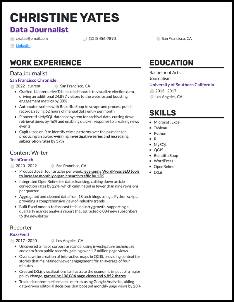 7 Journalist Resume Examples That Worked in 2024