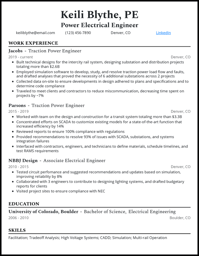 3 Electrical Power Engineer Resume Examples for 2024