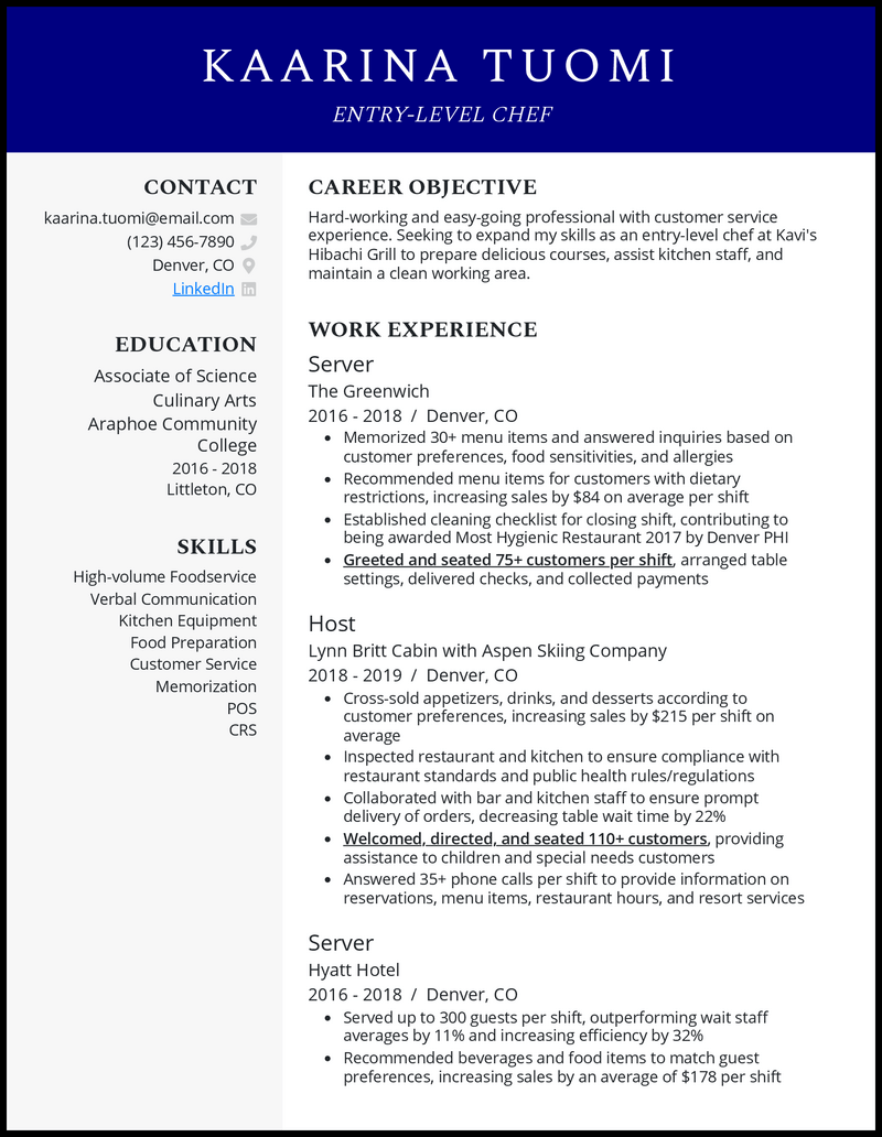 3 EntryLevel Chef Resume Examples That Work in 2024