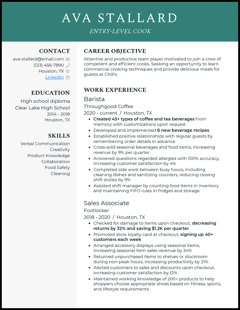 3 EntryLevel Cook Resume Examples That Got Jobs in 2024