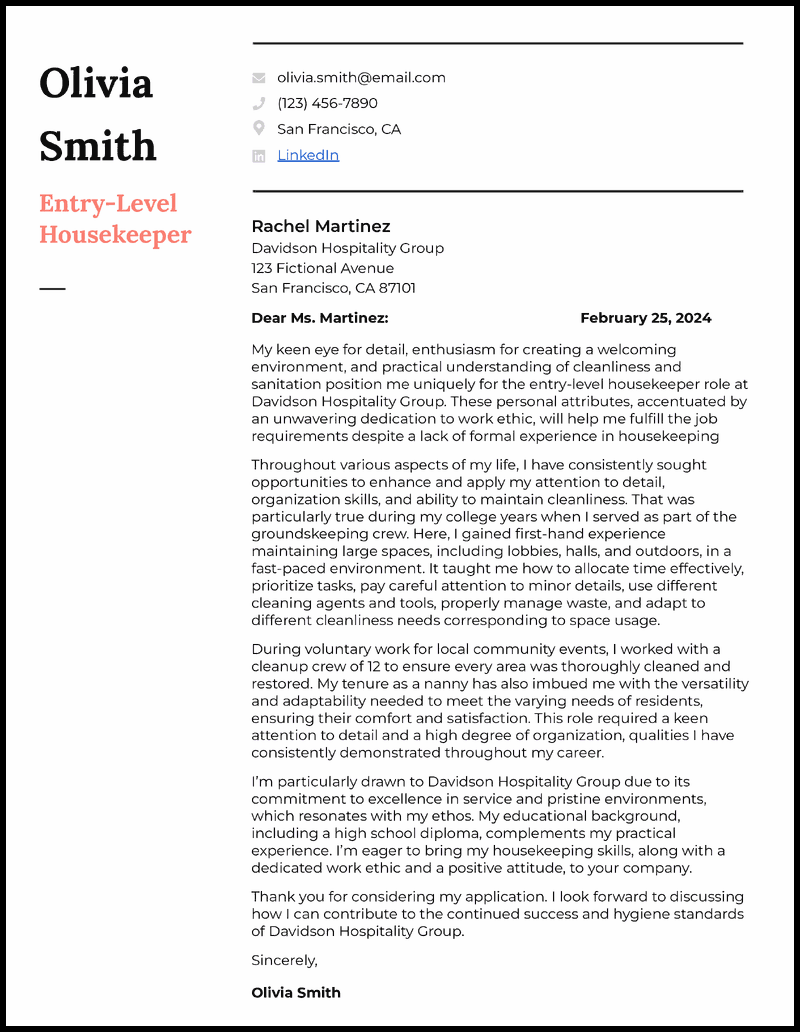 5 Housekeeping Cover Letter Examples That Work in 2024