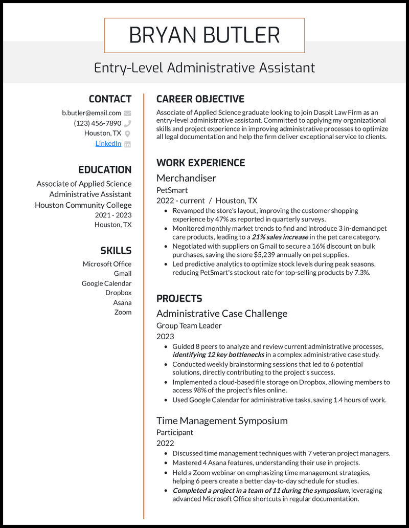 5 Real EntryLevel Admin Assistant Resume Examples That Worked in 2024