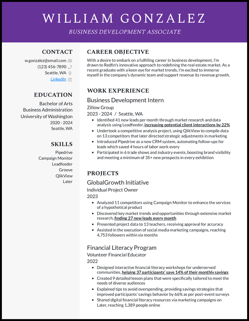 5 EntryLevel Business Development Resume Examples
