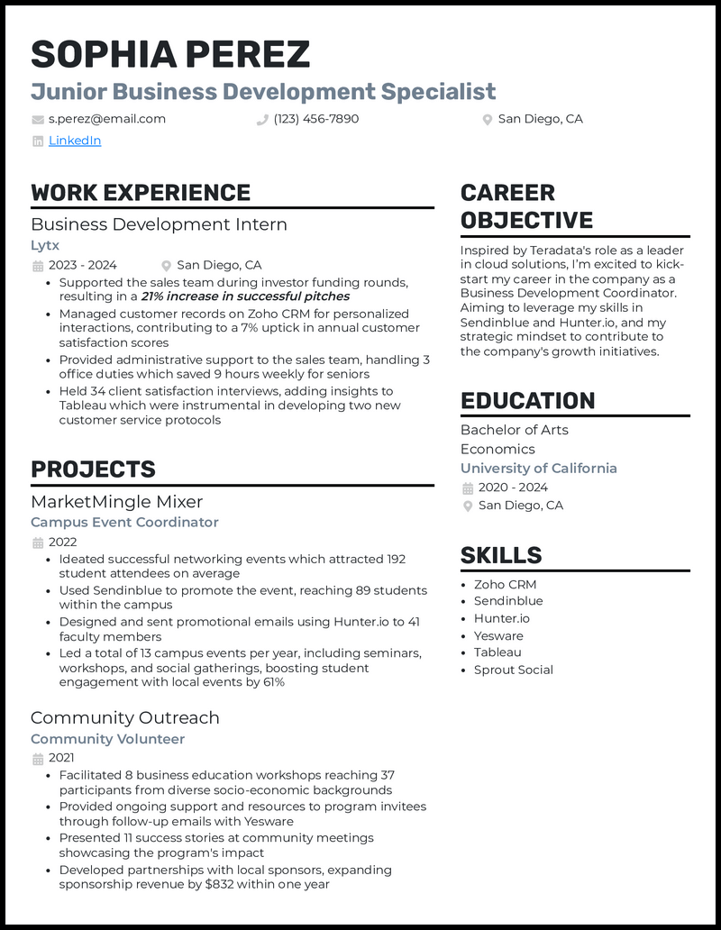 5 EntryLevel Business Development Resume Examples