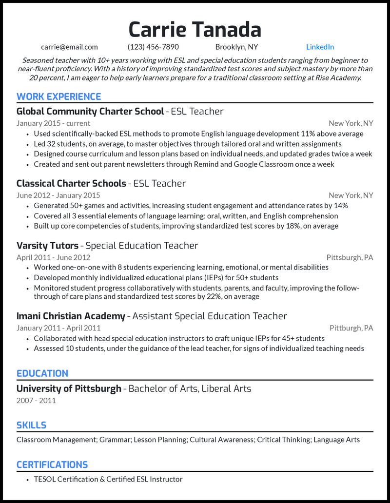 9 Elementary Teacher Resume Examples Built for 2024