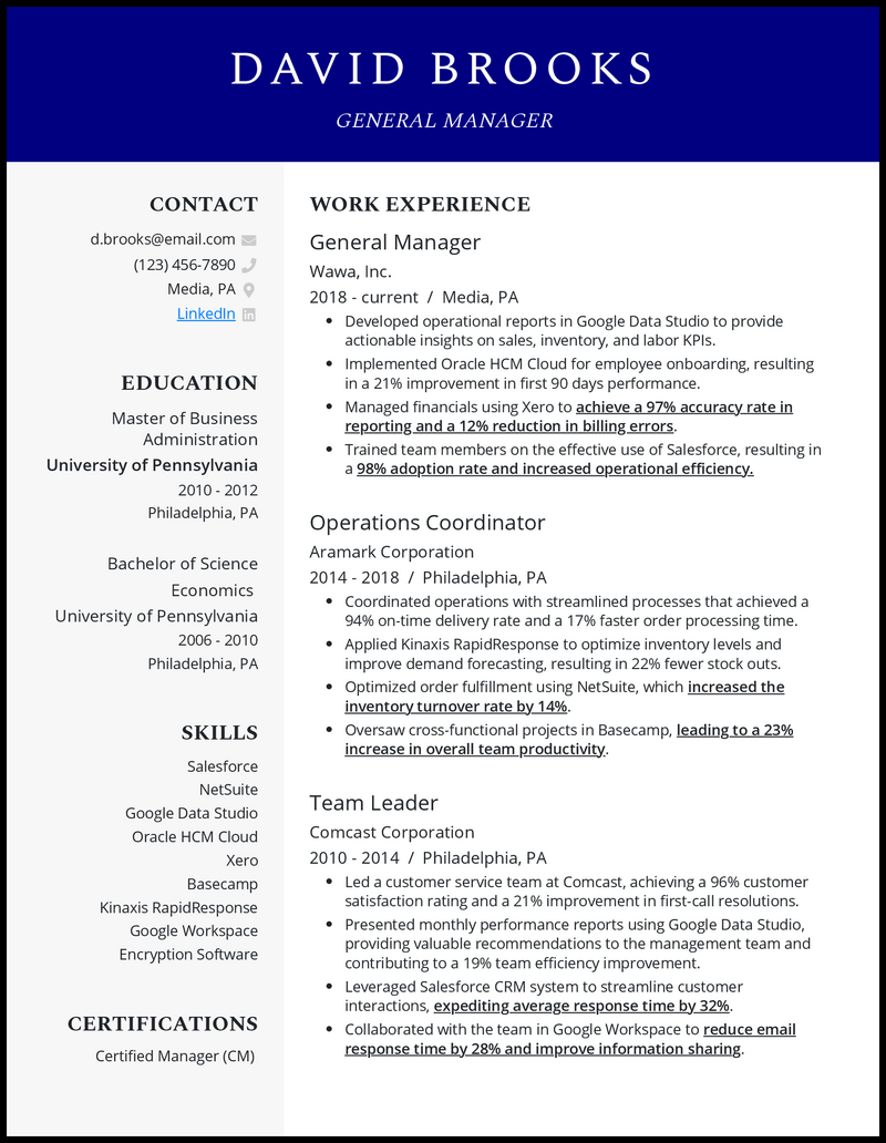 3 General Manager Resume Examples Proven to Work in 2024