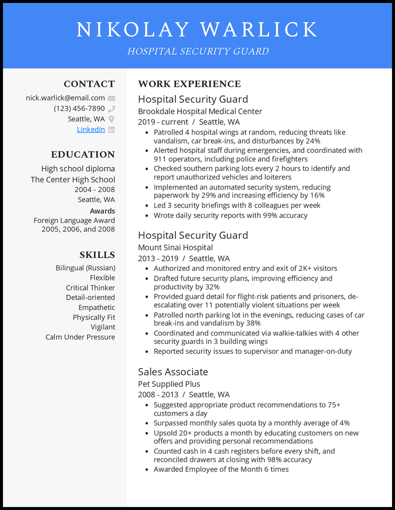 7 Security Guard Resume Examples Built for 2024