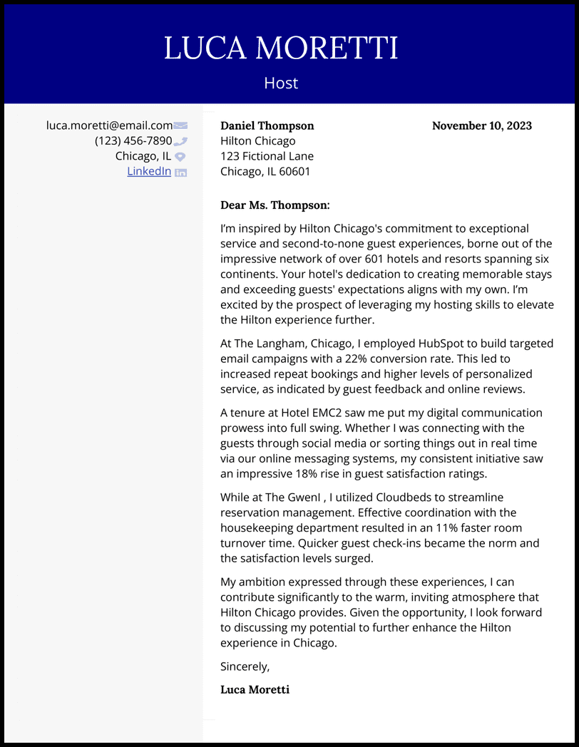 5 Hostess Cover Letter Examples for the Job in 2024