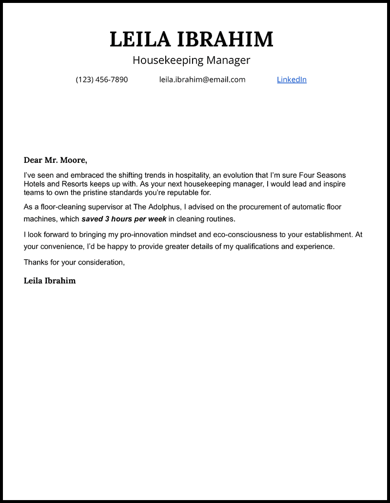 5 Housekeeping Cover Letter Examples That Work in 2024