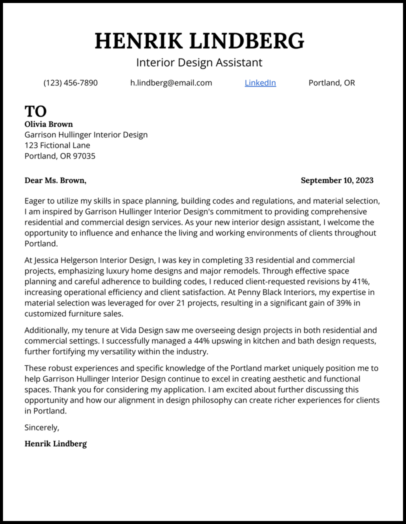 5 Interior Design Cover Letter Examples Created in 2024