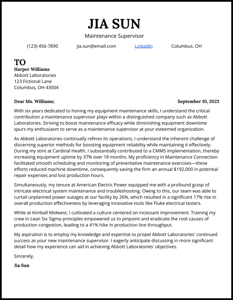 5 Supervisor Cover Letter Examples for the Job in 2024