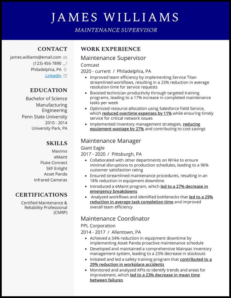 3 Maintenance Supervisor Resume Examples That Work in 2024