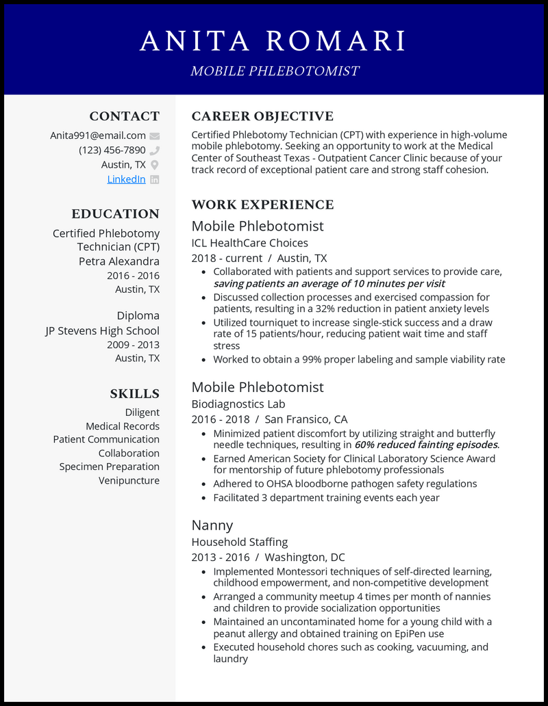 3 Mobile Phlebotomist Resume Examples That Work in 2024