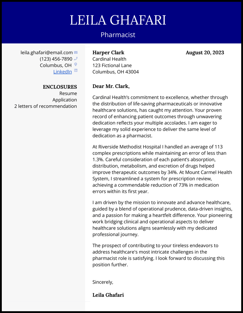 3 Pharmacist Cover Letter Examples That Worked in 2024