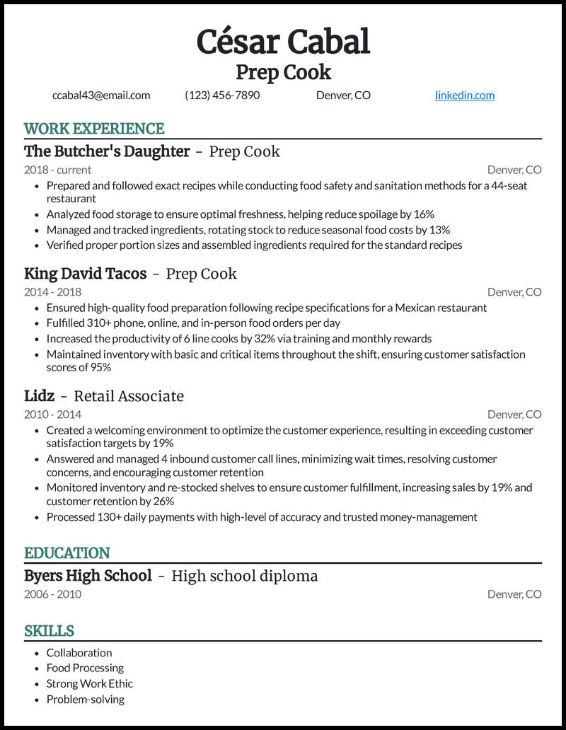 7 Line Cook Resume Examples [& Templates]