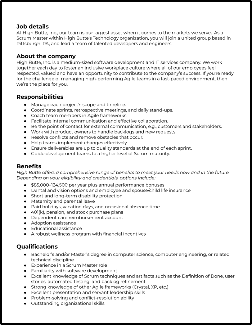 3 Scrum Master Job Description Examples & Tips for 2024