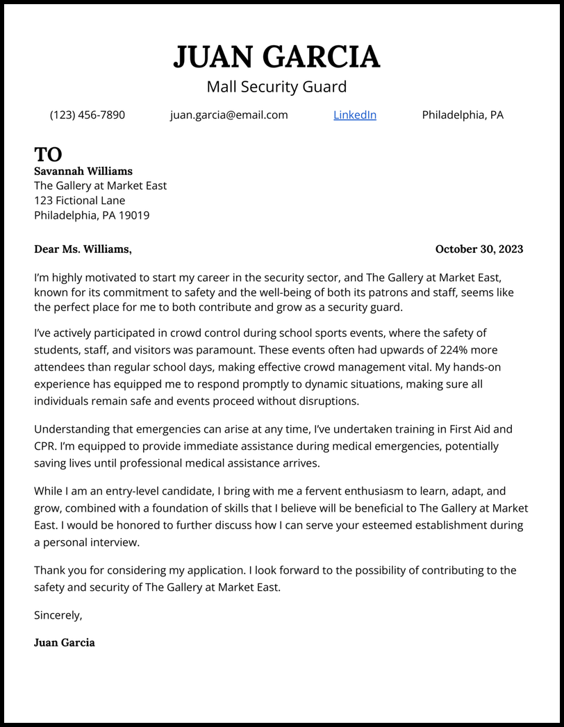 5 Security Guard Cover Letter Examples Working in 2024