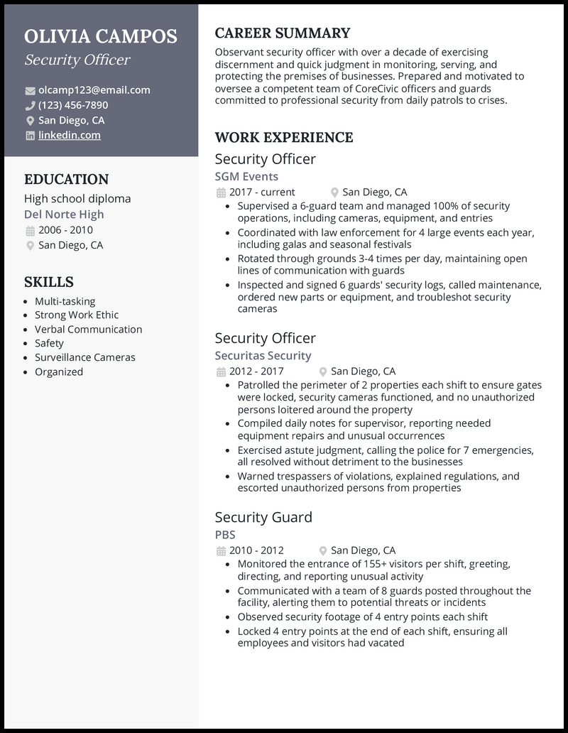 7 Security Officer Resume Examples [& Templates]