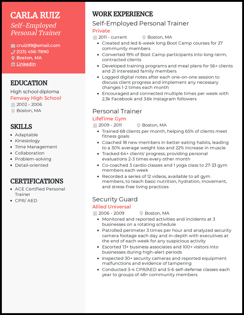 7 Personal Trainer Resume Examples for 2024