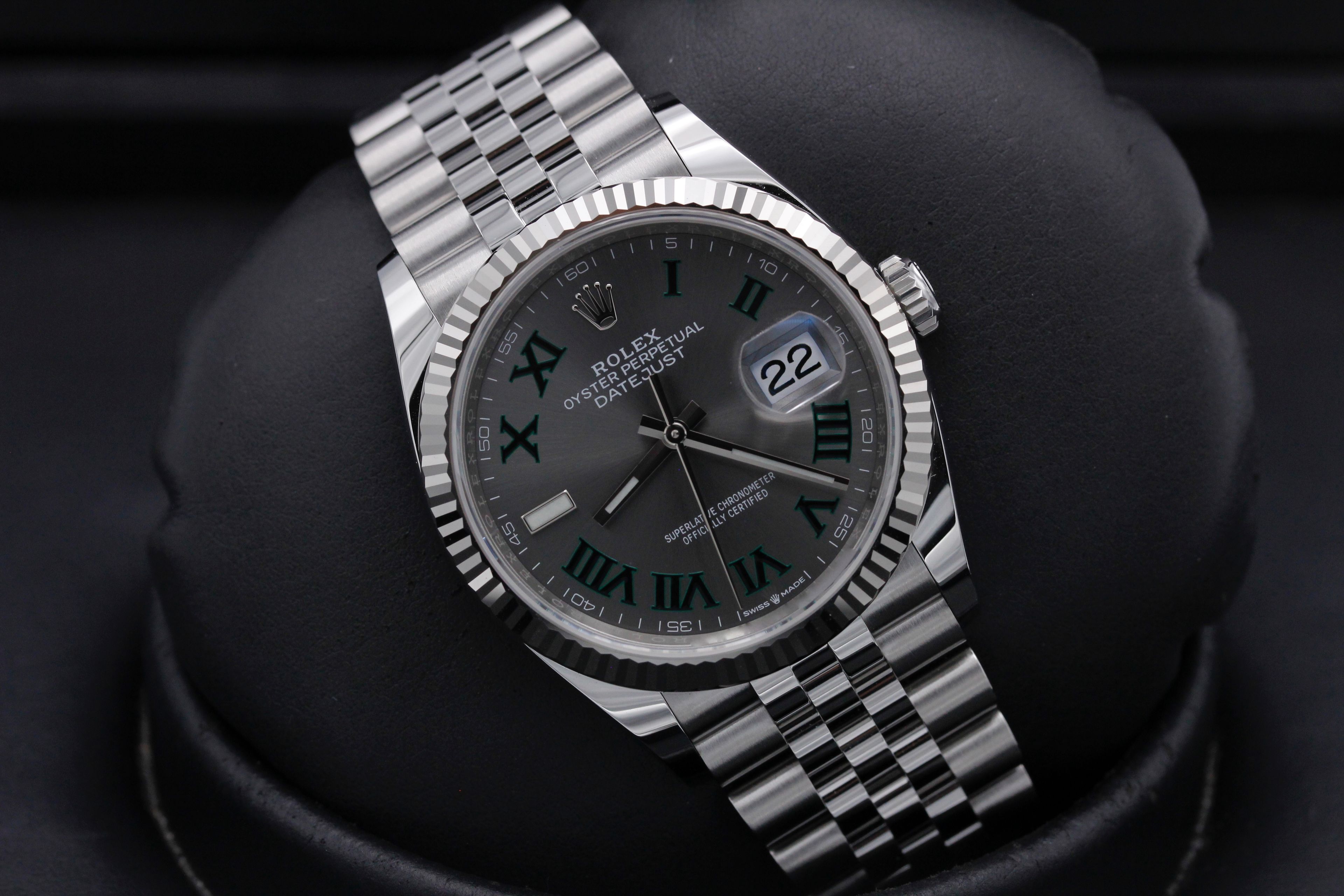 Rolex Datejust 36 Wimbledon 126234 Stainless Steel White Gold Fluted Bezel Ocwatchguy