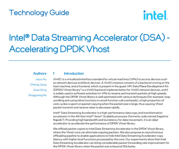 Intel® Data Streaming Accelerator (DSA) Accelerating DPDK Vhost Technology Guide