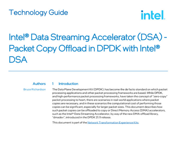 Intel® Data Streaming Accelerator (DSA) Packet Copy Offload in DPDK with Intel® DSA Technology