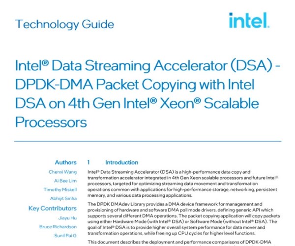 Intel® Data Streaming Accelerator (DSA) DPDKDMA Packet Copying with Intel DSA on 4th Gen