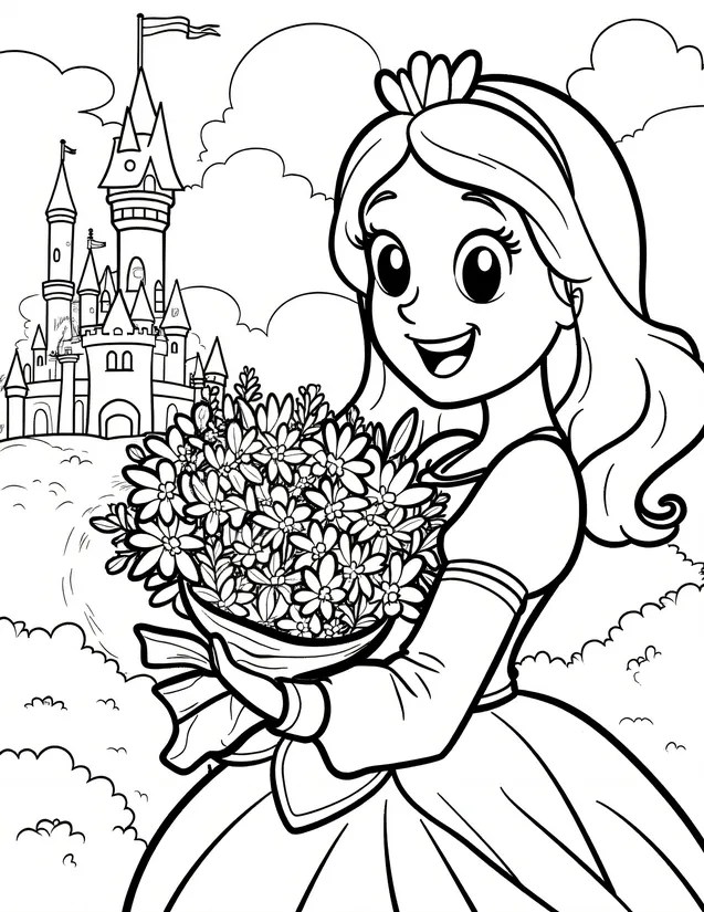 The Flowery Princess Free Coloring Page Color It Daily