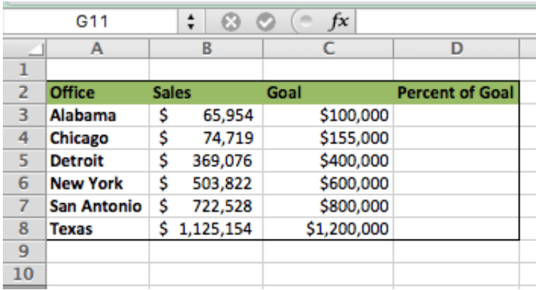 Excel formula Percent of goal