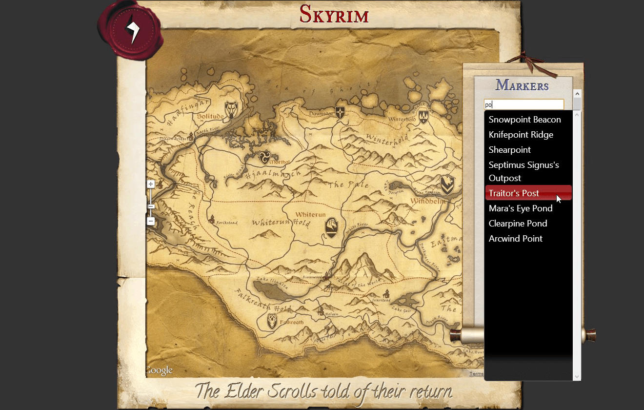 An interactive Skyrim Map realized by Leonardo Gandini