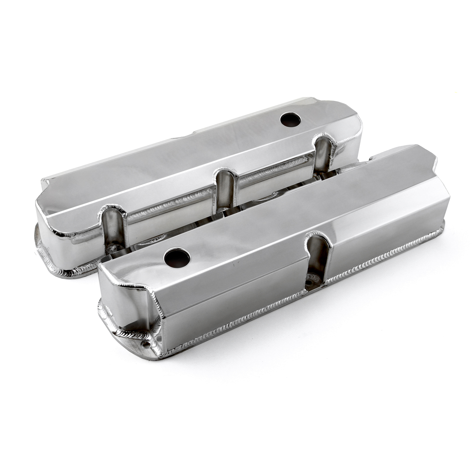 Ford SB 289 302 351 Windsor Satin Fabricated Valve Covers Tall w/ Hole