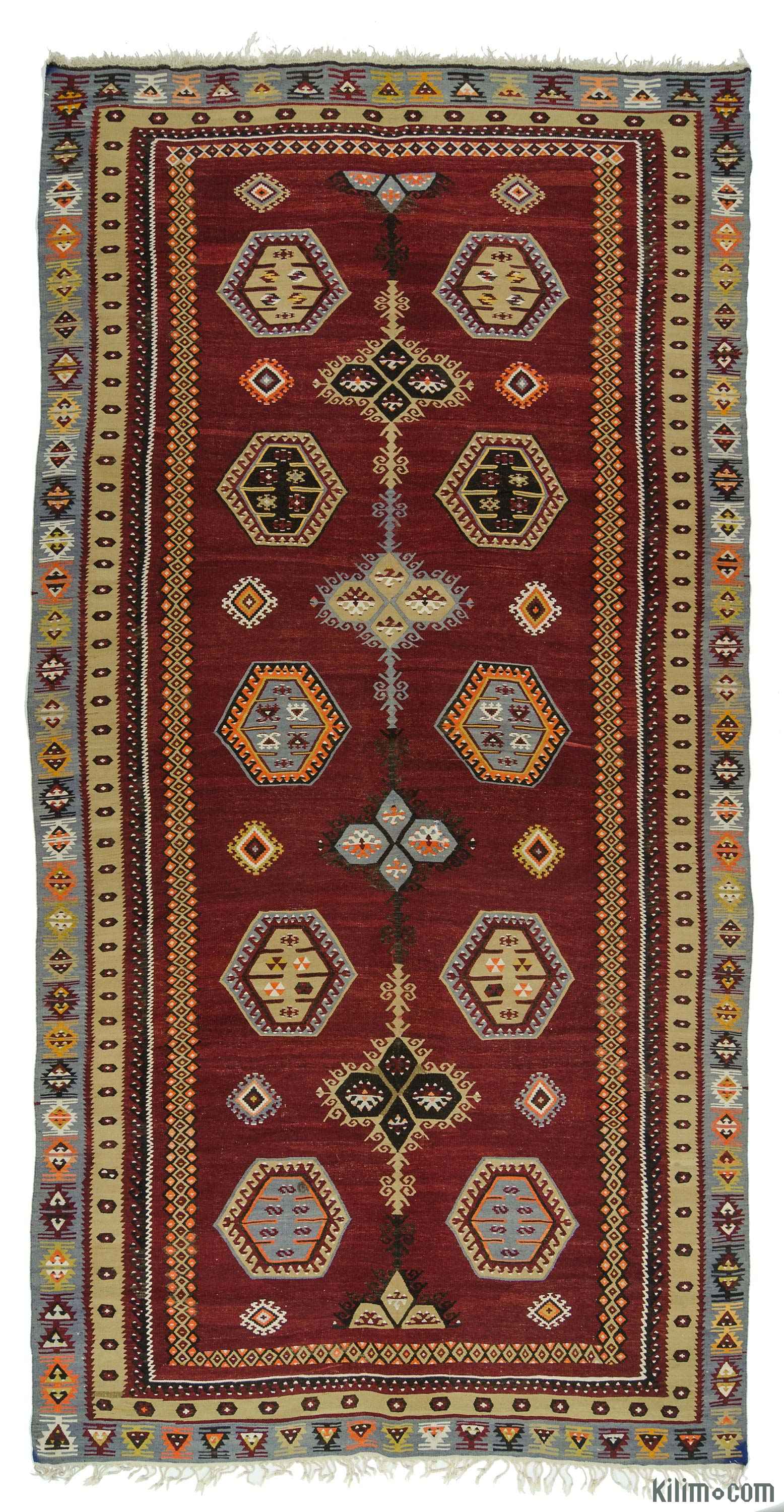 K0016013 Red Vintage Sarkisla Kilim Rug 6' x 11' 8" (72" x 140")