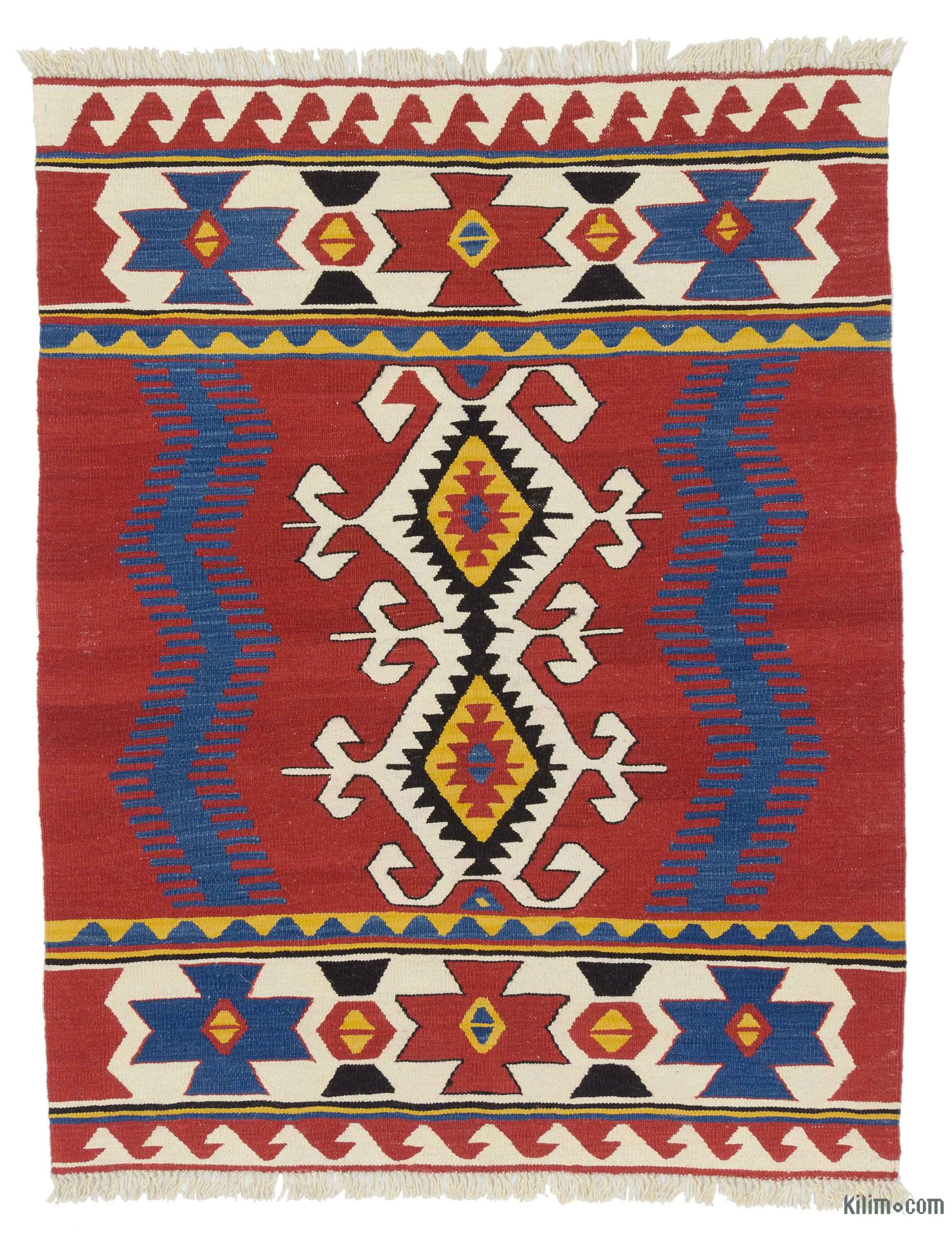 K0020809 Red New Handwoven Turkish Kilim Rug 3' 11" x 4' 11" (47" x 59")